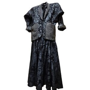 Black/Gray Casedei Collection Vintage 80s-90s Textured Jacket & Skirt Size 10